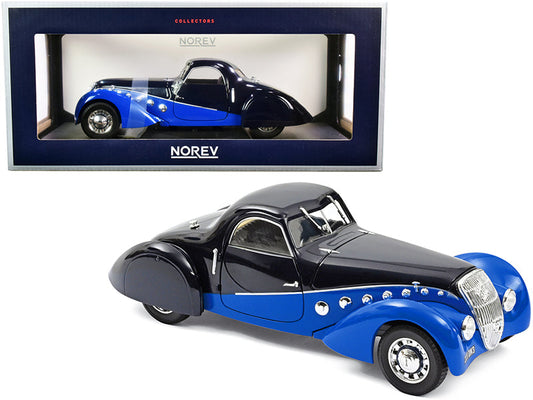 1937 Peugeot 302 Darl Mat Coupe Dark Blue and Blue 1/18 Diecast Model